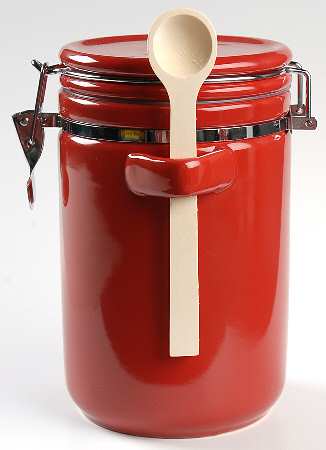 Sensations II Red Large Canister with Hinged Lid & Wood Spoon