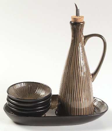 South Seas Brown Oil Jar/Drizzler with 4 Dipping Bowls & Tray