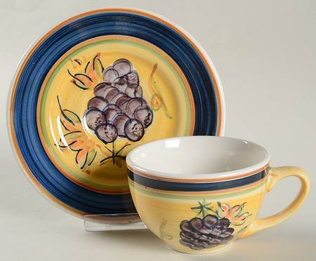 Antique Vineyard (Cobalt Band) Flat Cup & Saucer Set