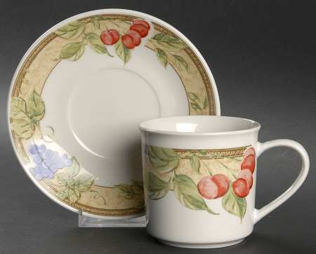 Fruit Grove (Cherries, Grapes) Flat Cup & Saucer Set
