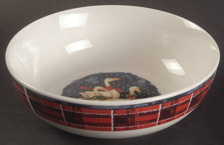 Snow Geese (Plaid Rim) Soup/Cereal Bowl