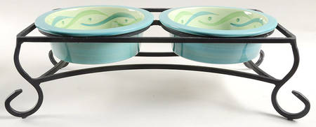 Provence Pet Caddy, 2 Bowls on Stand