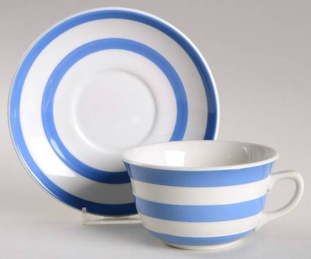 Cornish Blue White (Shield and TG Green Stamp) Flat Cup & Saucer Set