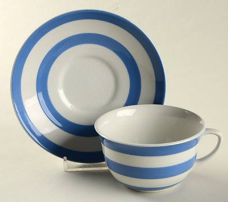 Cornish Blue White (Shield and TG Green Stamp) Flat Cup & Saucer Set