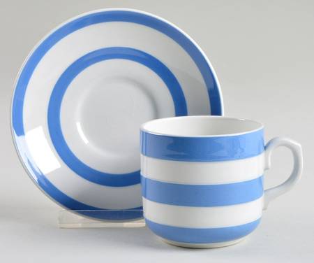 Cornish Blue White (Shield and TG Green Stamp) Flat Cup & Saucer Set