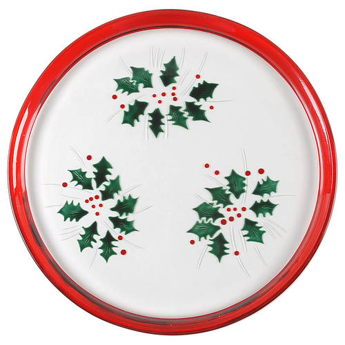 Festive Holly 11" Round Glass Plate