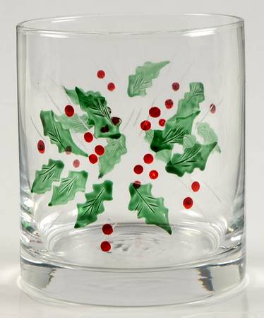 Festive Holly Glassware Double Old Fashioned