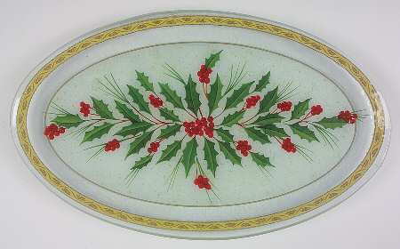 Festive Holly 18" Oval Glassware Platter