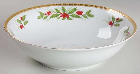 Festive Holly 9" Round Vegetable Bowl
