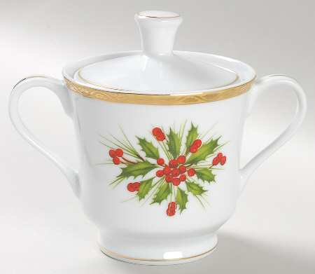 Festive Holly Sugar Bowl & Lid