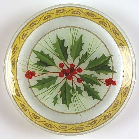 Festive Holly Glassware Dessert Plate