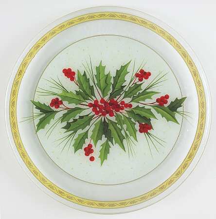 Festive Holly Round Glassware Platter