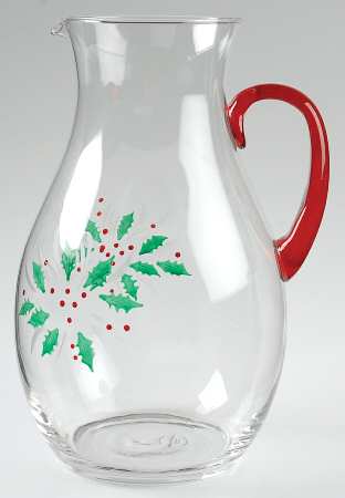 Festive Holly 96 Oz Glassware Pitcher