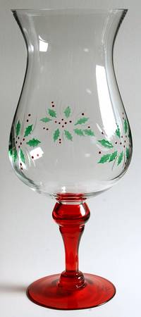 Festive Holly 1 Piece Glassware Hurricane Lamp