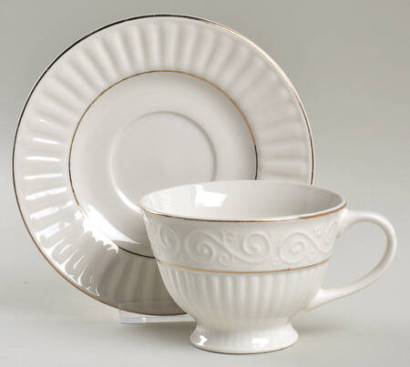 Claremont Gold (Cream Background) Footed Cup & Saucer Set