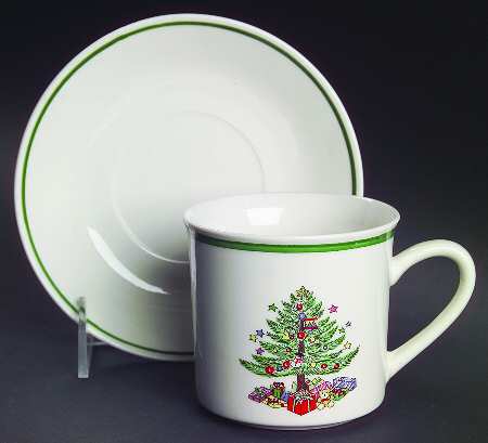 Christmas Tree White(1 8 Band Off Edge) Flat Cup & Saucer Set
