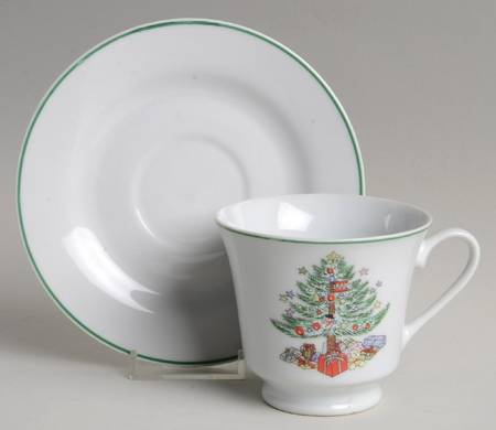 Christmas Tree White(Yellow Bear) Footed Cup & Saucer Set