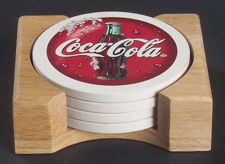 Coca Cola 5-Piece Coaster Set (Holder & 4 Coasters)