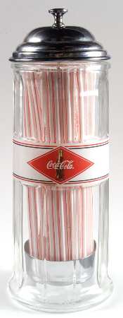 Coca Cola Glassware Straw Dispenser W/Metal Top