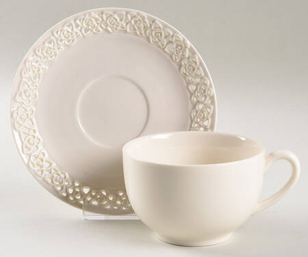 Cream Lace Flat Cup & Saucer Set
