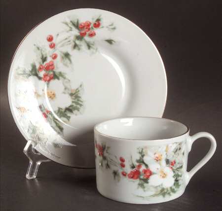 Yuletide (White Body) Flat Cup & Saucer Set