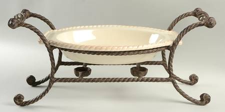 Cream 21" Oval Server with Metal Stand