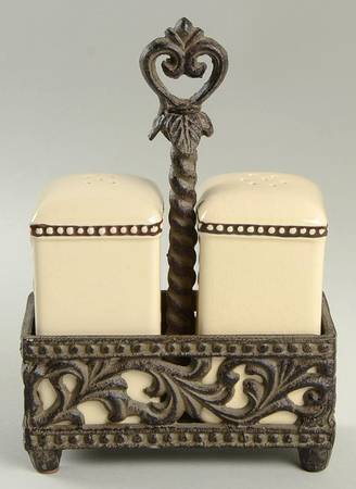 Cream Salt & Pepper w/Metal Stand