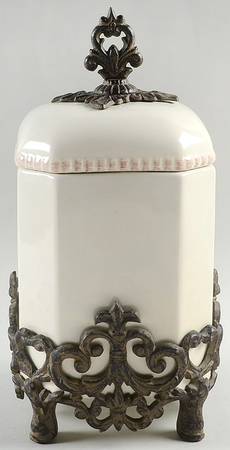 Cream Small Canister with Metal Base
