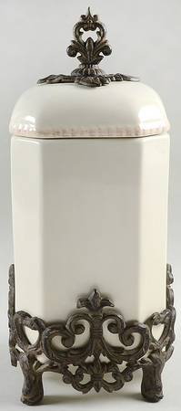 Cream Large Canister W/Metal Base