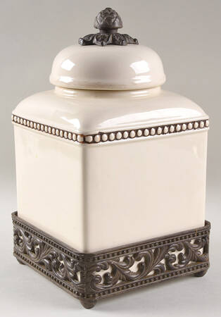 Cream Small Canister with Metal Base