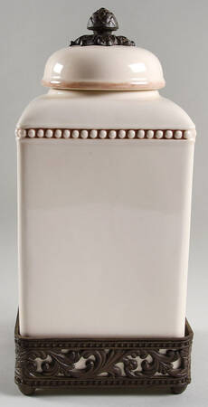 Cream Large Canister with Metal Base