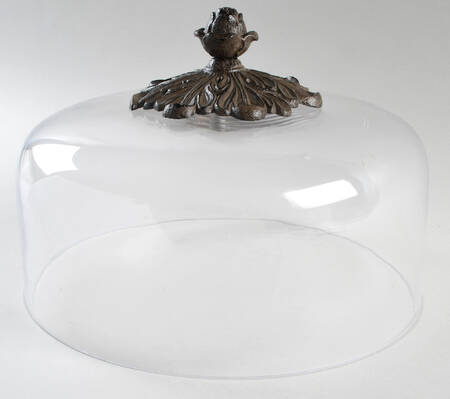 Cream Glass Dome for Pie Serving Plate W/Dome & Metal St
