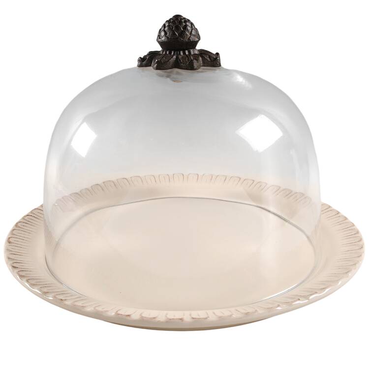 Cream Cake Plate with Glass Dome