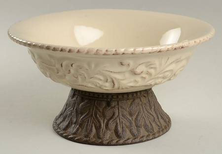 Cream 9" Salad Serving Bowl & Metal Stand
