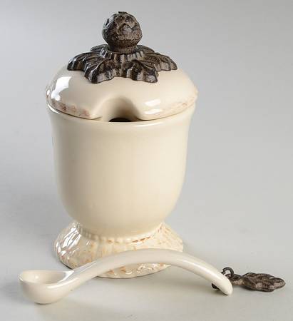 Cream Sugar Bowl & Lid W/Spoon