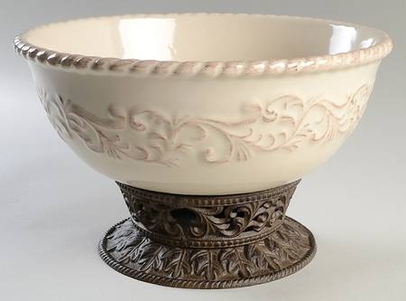 Cream 11" Salad Serving Bowl & Metal Stand
