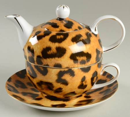 Leopard Individual Teapot & Lid with Cup & Saucer