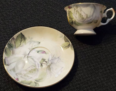 Iceberg White Rose Footed Cup & Saucer Set