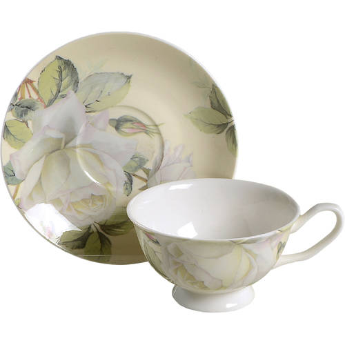 Iceberg White Rose Footed Cup & Saucer Set by Gracie Bone China