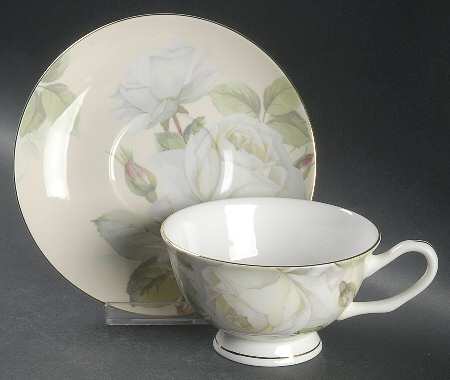 Iceberg White Rose Footed Cup & Saucer Set