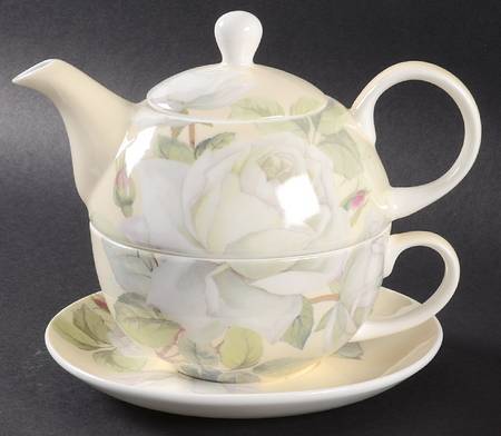 Iceberg White Rose Individual Teapot & Lid with Cup & Saucer