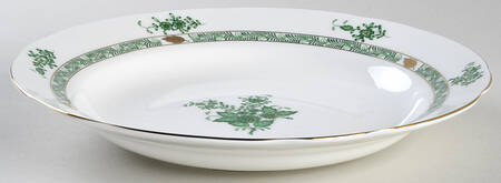Green Gracie Large Rim Soup Bowl by Gracie Bone China