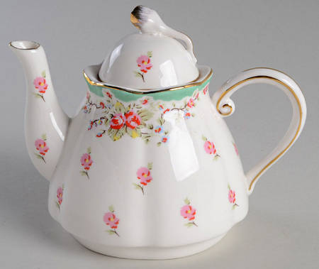 Green Vintage Rose Teapot for Individual Teapot & Lid with Cup