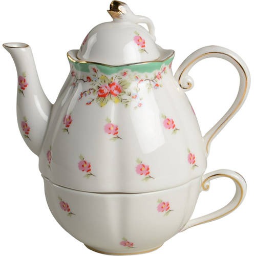Green Vintage Rose Individual Teapot & Lid with Cup