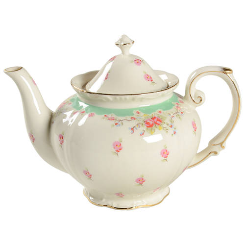 Green Vintage Rose Teapot & Lid