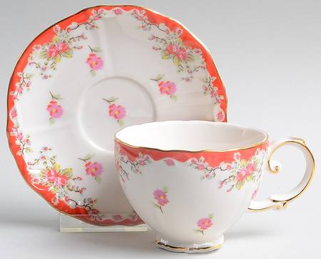 Red Vintage Rose Footed Cup & Saucer Set