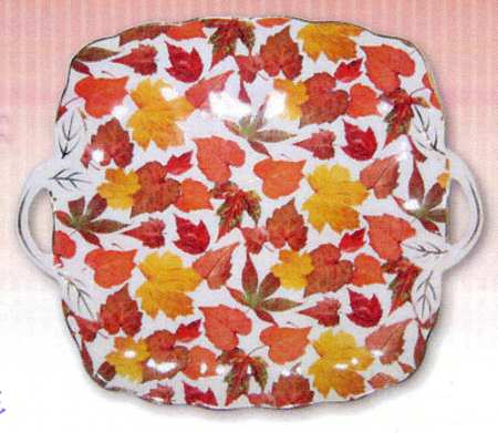 Chintz Leaves Square Handled Cake Plate