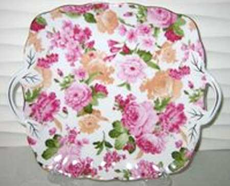 Chintz Peonies Square Handled Cake Plate