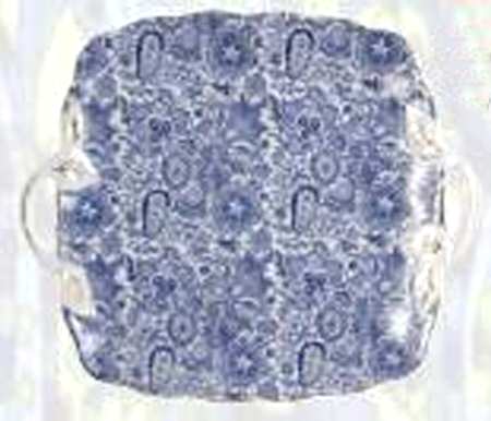 Paisley Blue Square Handled Cake Plate