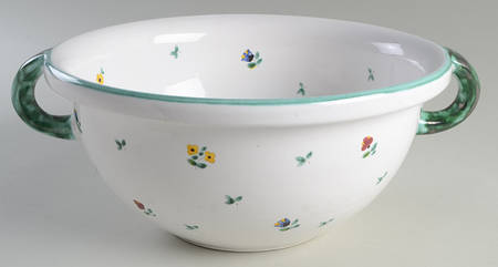 Scattered Blooms Accessories Green 12" Round Handled Bowl